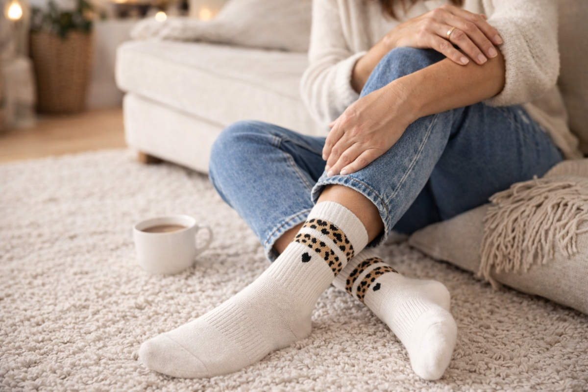 Leo Socken mit Herz, getragen zu Jeans