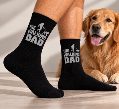 Walking DAD Socken in Schwarz mit hellem Schriftzug, einzelne Socke