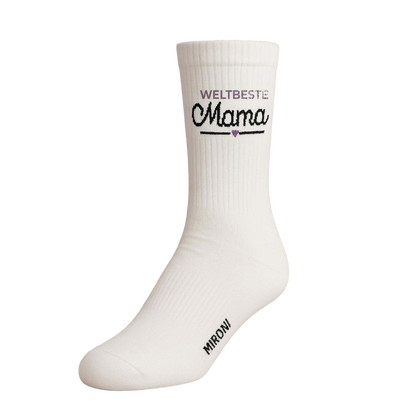 Mother Socken in Weiß mit Mama-Schriftzug und Herz, einzelne Socke