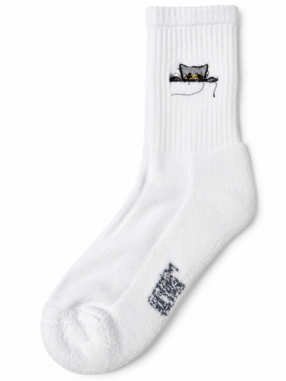 Katze Socken bestickt – Bio-Baumwolle, gepolsterte Sohle