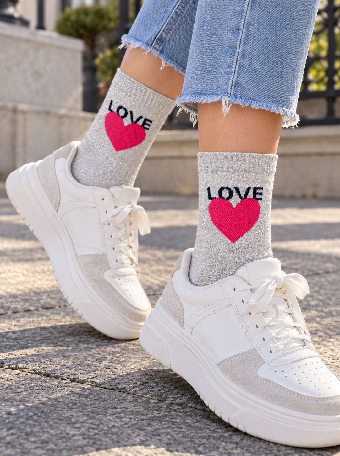 Glitzer Love Soket Socken – Bio-Baumwolle, gepolsterte Sohle