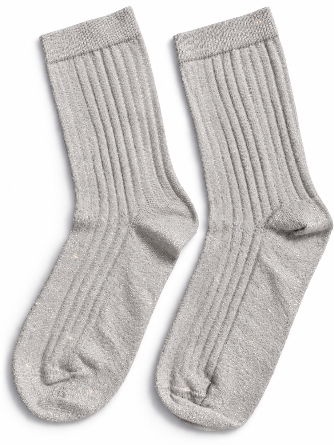 Glitzer Socken in Grau mit metallischen Fasern, Paar nebeneinander