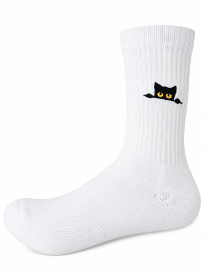 Katze Socken bestickt – Bio-Baumwolle, gepolsterte Sohle