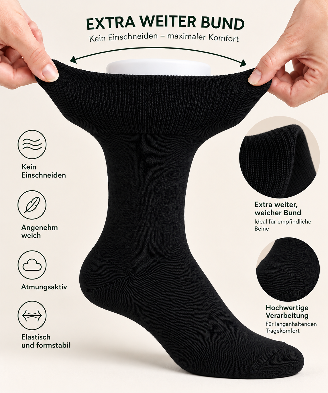 Diabetiker Socken Sensitive – Bio-Baumwolle, 1er Pack