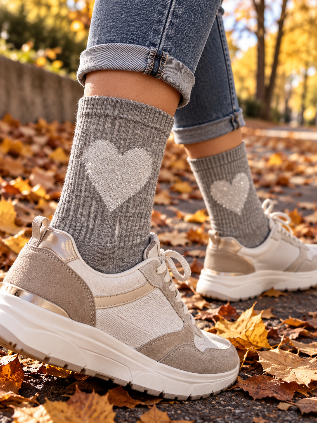 Grey Glitzerherz Socken – Bio-Baumwolle