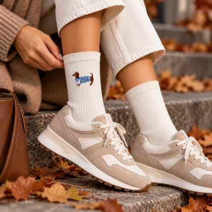 Dackel Blau Socken – Bio-Baumwolle, gepolsterte Sohle-Frotteesohle-Samtweiche Naht