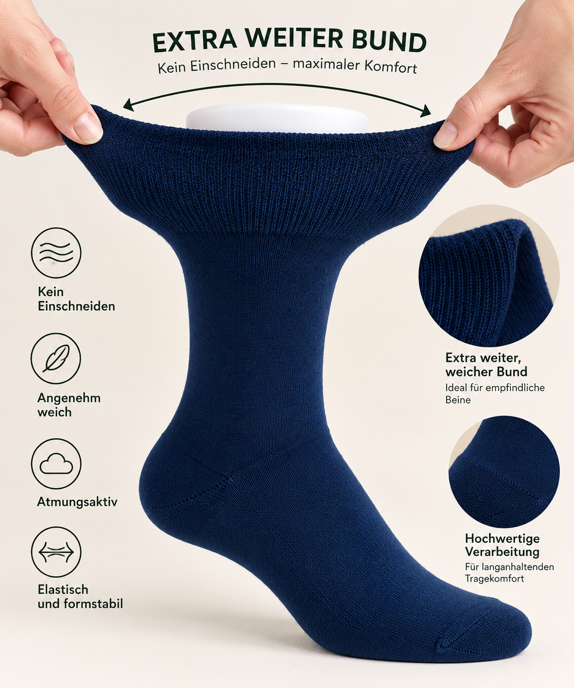 Diabetiker Socken Sensitive – Bio-Baumwolle, 1er Pack