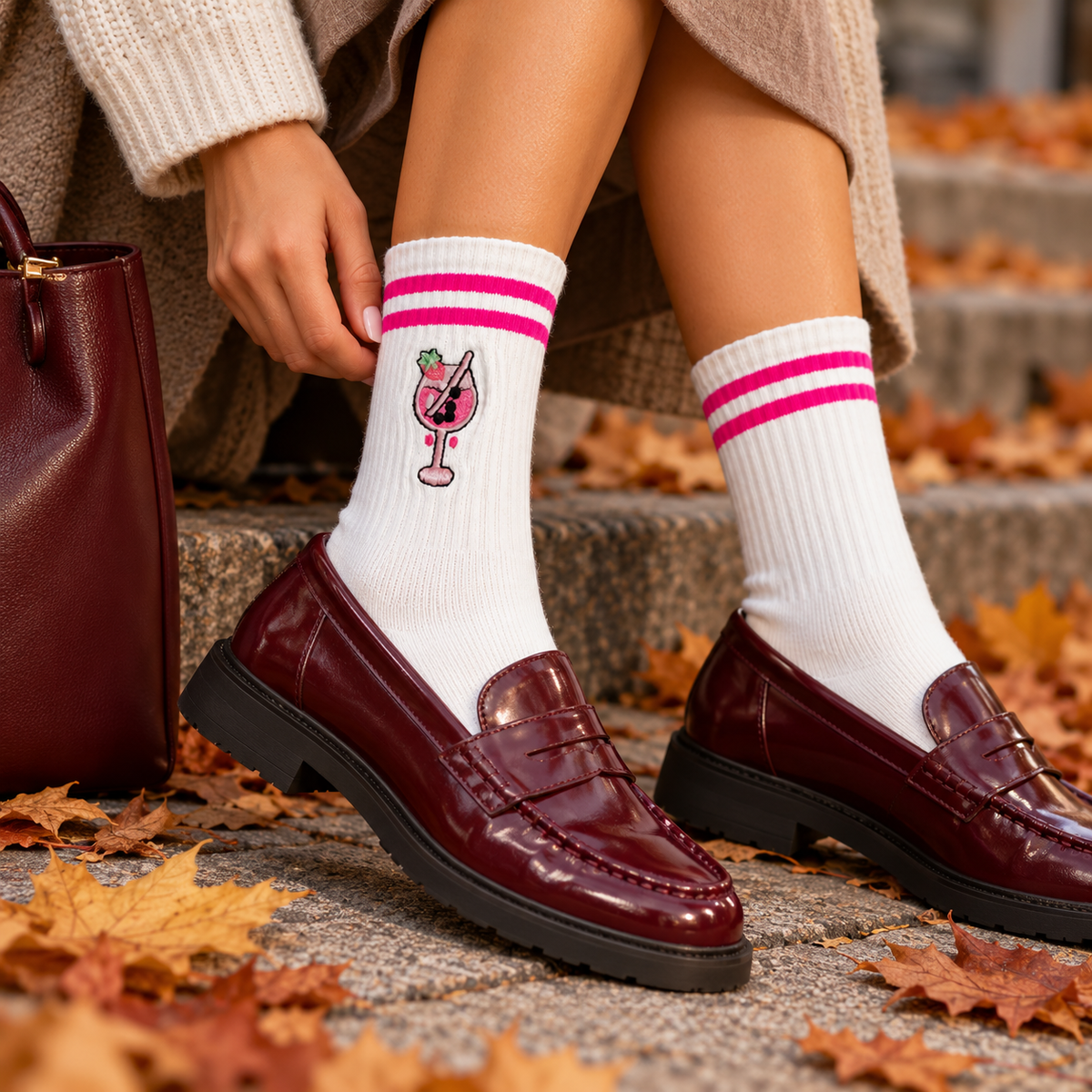 Drink Beere Socken bestickt – Bio-Baumwolle, gepolsterte Sohle