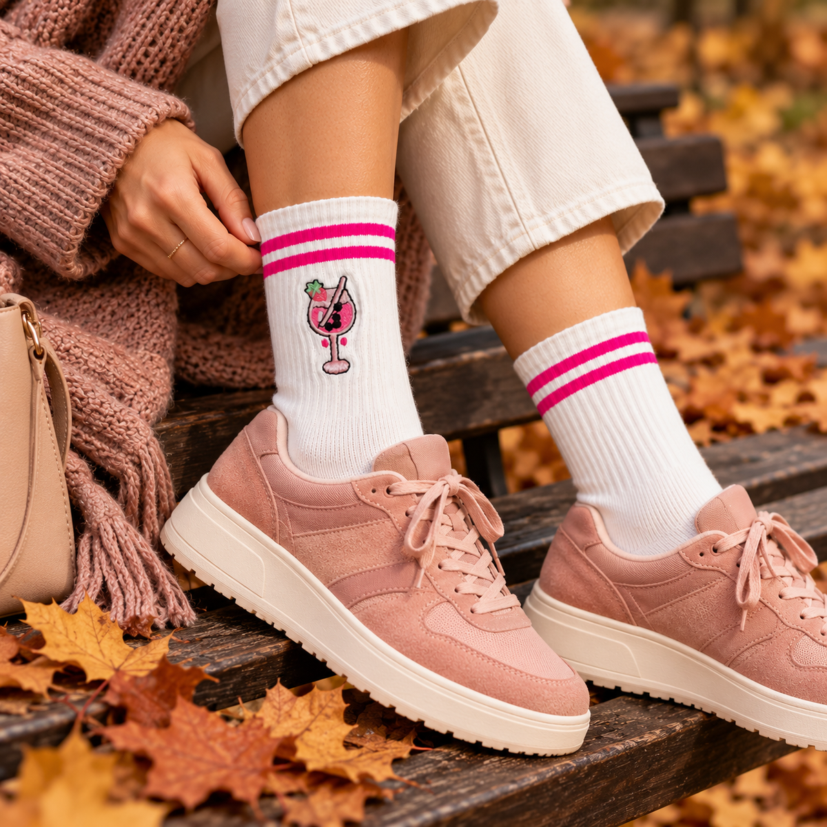 Drink Beere Socken bestickt – Bio-Baumwolle, gepolsterte Sohle