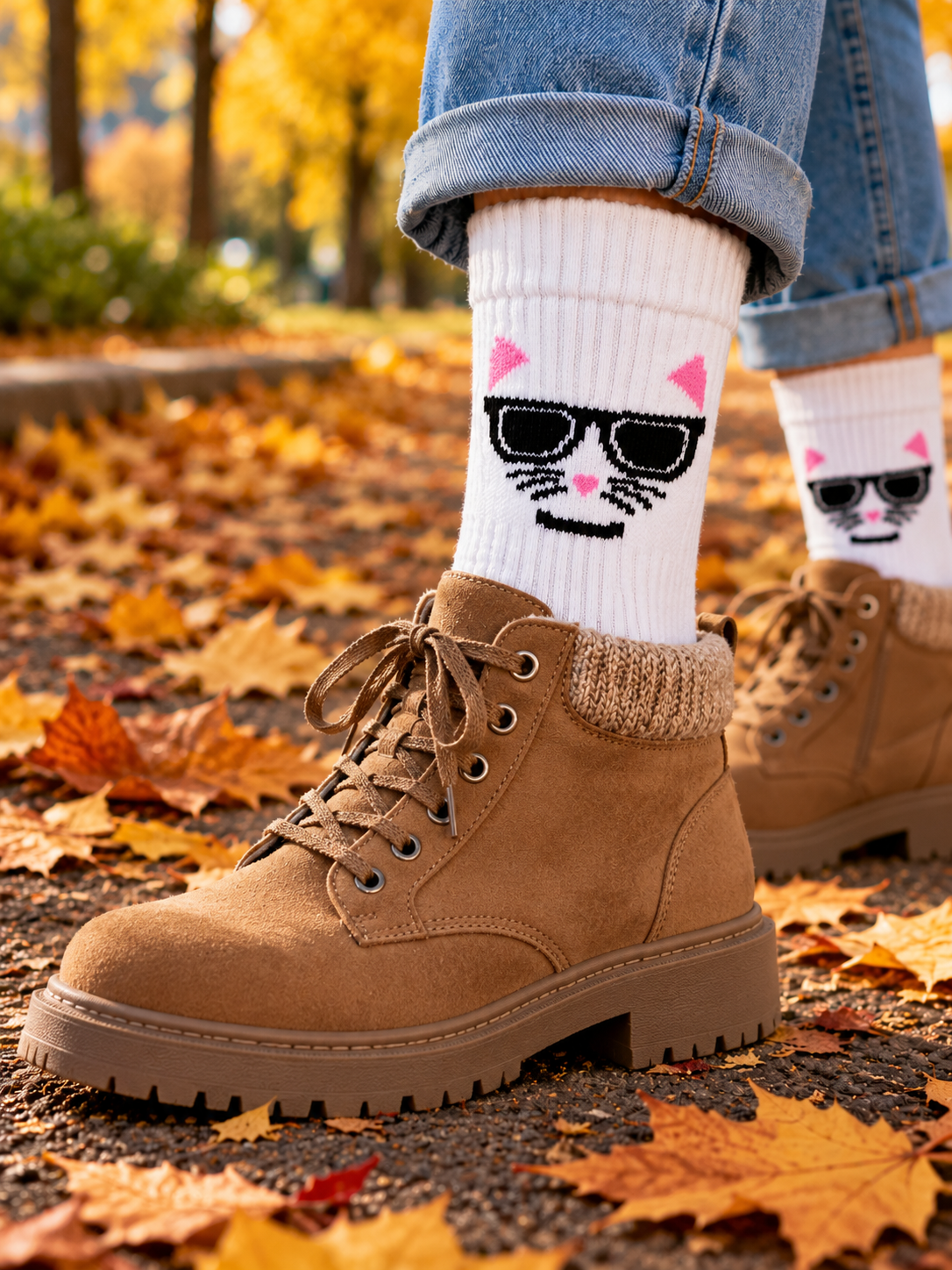 Katze Soket Socken – Bio-Baumwolle, gepolsterte Sohle