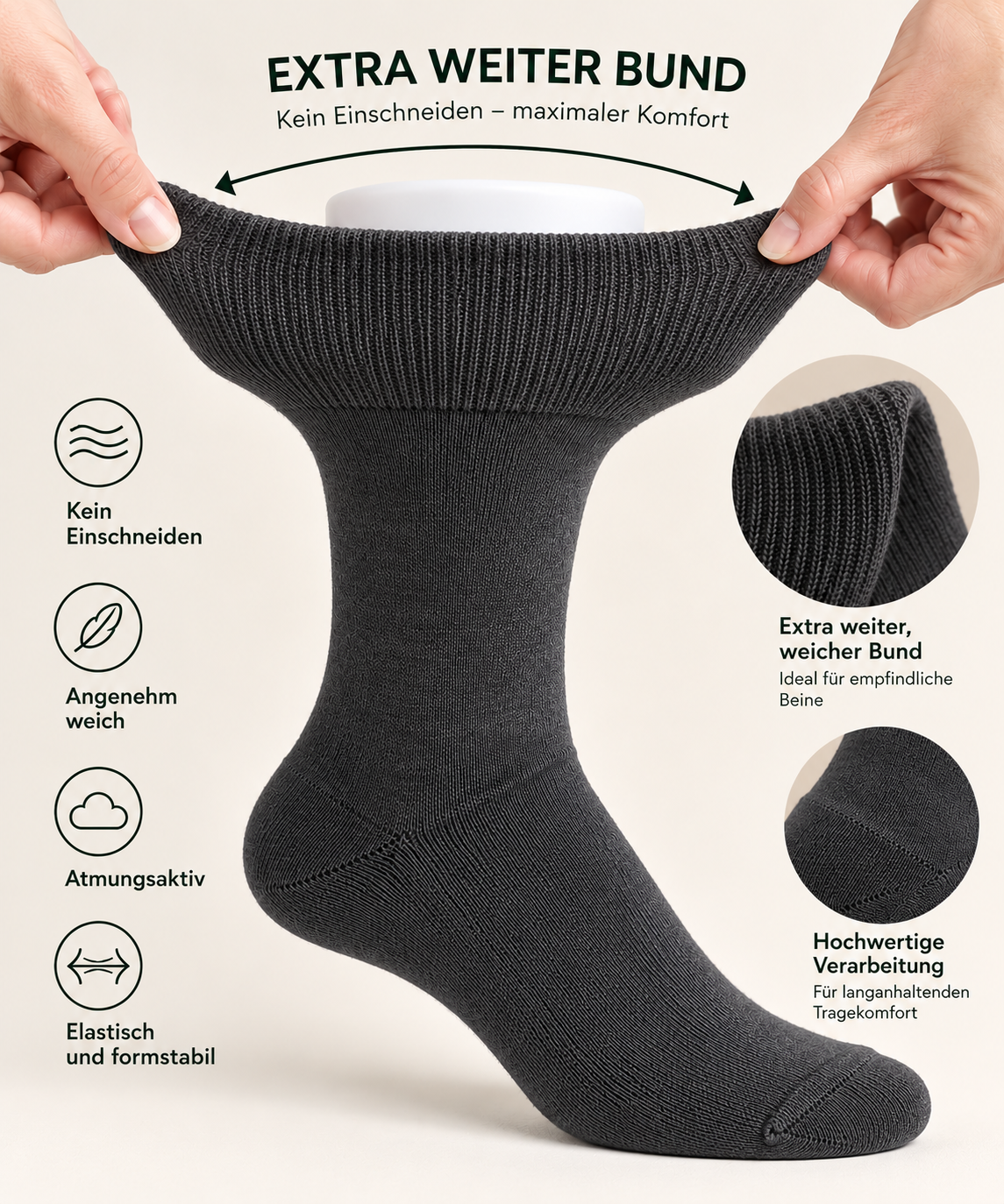 Diabetiker Socken Sensitive – Bio-Baumwolle, 1er Pack